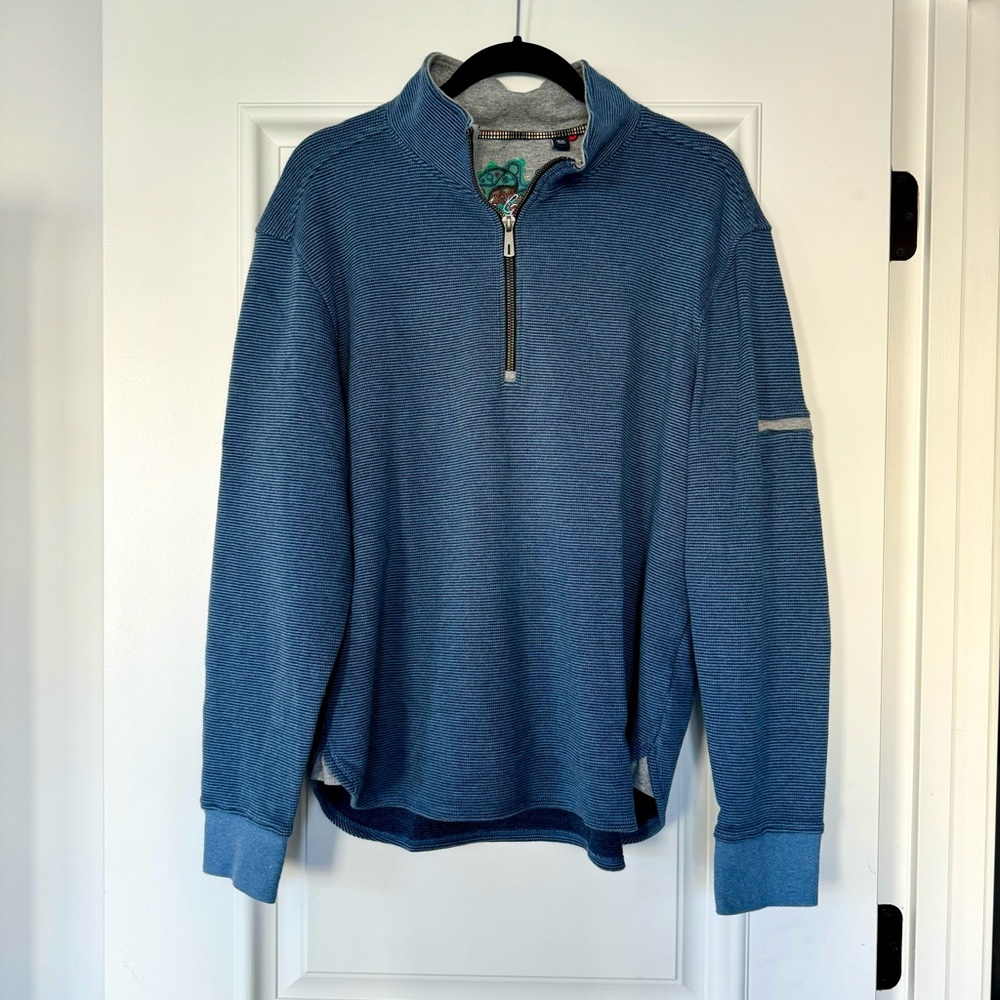 Robert Graham Men’s 1/4 Zip Blue Striped Sweater, Size Medium